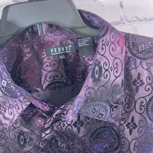 PRONTI MEN’S CRUSHED VELVET BUTTON DOWN CASUAL/DRESS SHIRT SZ 5XL DEEP PURPLE